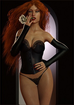 Woman Nibbles on Rose Stem